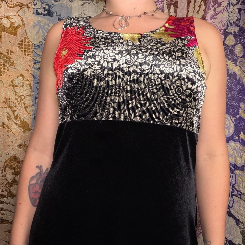 90s Black+Red Whimsygoth Velvet Jumper Dress Dark Romantic Babydoll Maxi Size M
